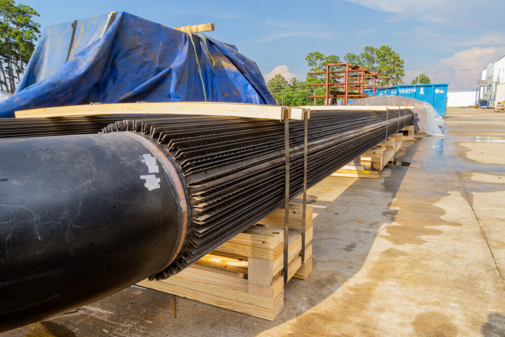 Finned tubes staged in the Tex-Fin warehouse